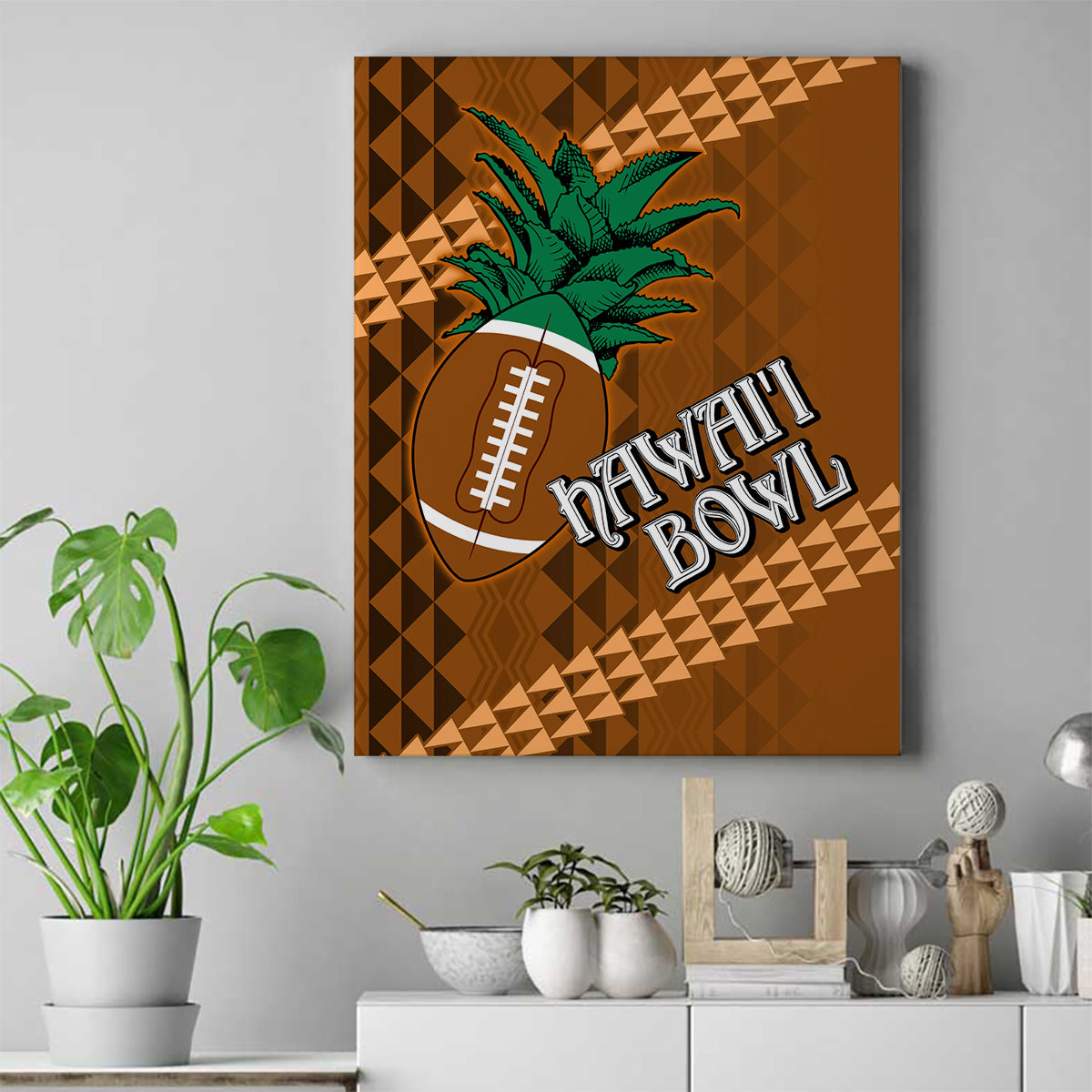 Custom Hawaii Honolulu Bowl Canvas Wall Art With Kakau Tribal Pattern LT9 Brown - Polynesian Pride