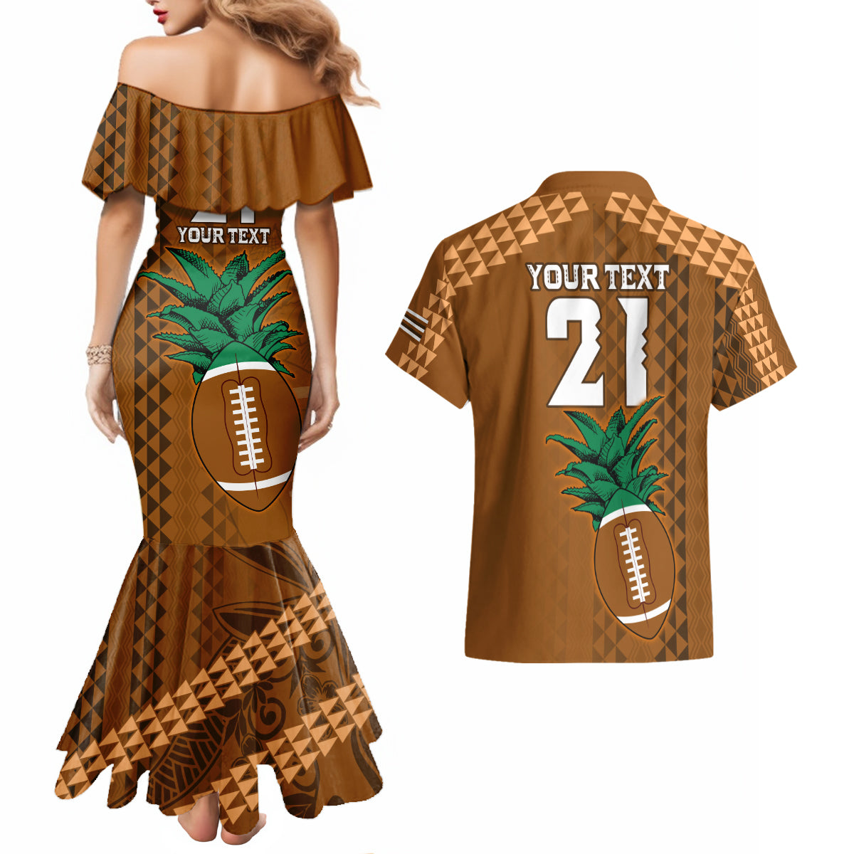 Custom Hawaii Honolulu Bowl Couples Matching Mermaid Dress and Hawaiian Shirt With Kakau Tribal Pattern LT9 - Polynesian Pride
