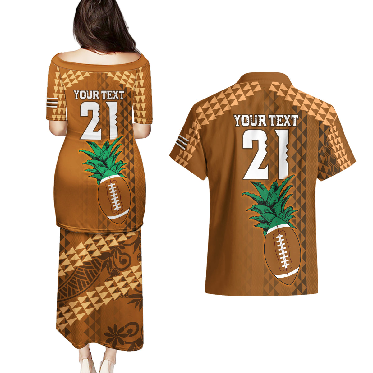 Custom Hawaii Honolulu Bowl Couples Matching Puletasi Dress and Hawaiian Shirt With Kakau Tribal Pattern LT9 - Polynesian Pride