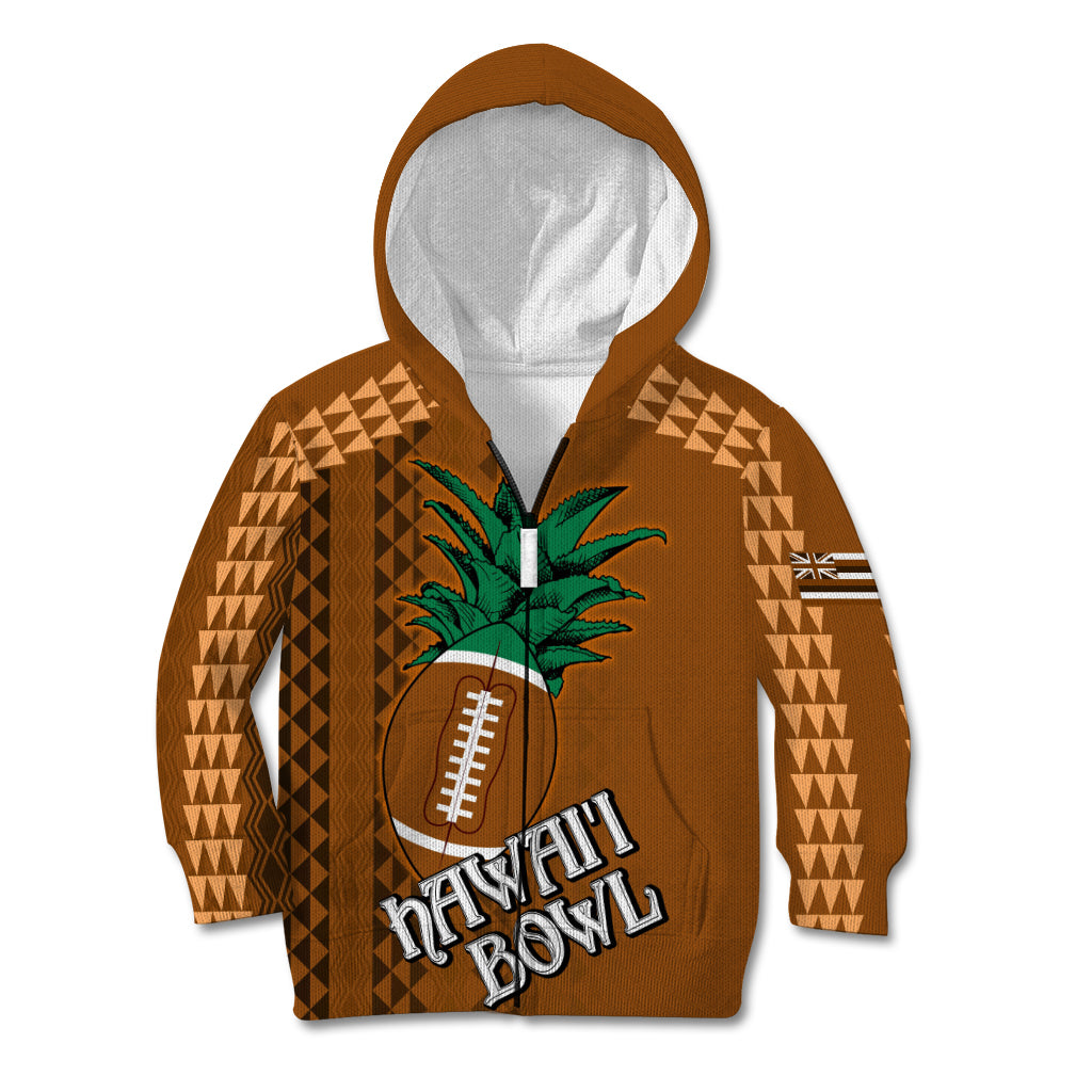 Custom Hawaii Honolulu Bowl Kid Hoodie With Kakau Tribal Pattern LT9 Zip Hoodie Brown - Polynesian Pride