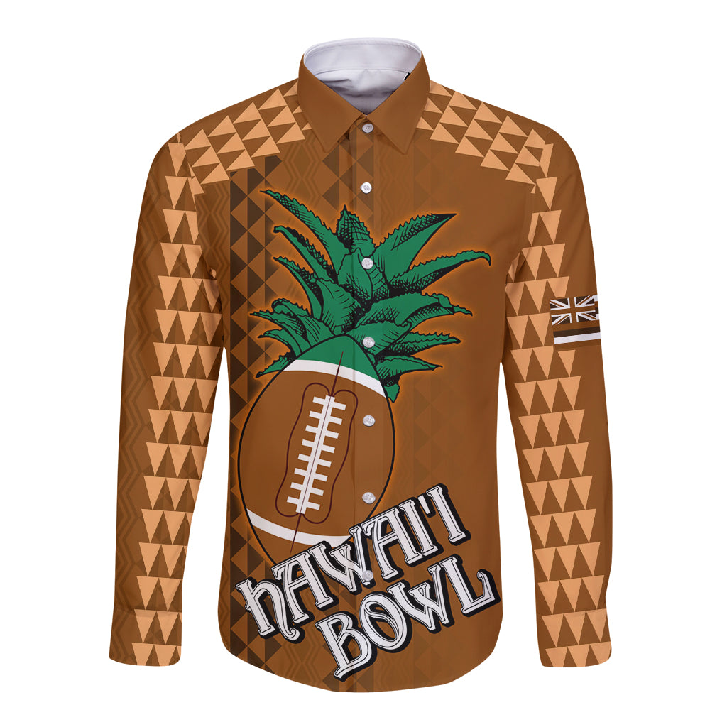 Custom Hawaii Honolulu Bowl Long Sleeve Button Shirt With Kakau Tribal Pattern LT9 Unisex Brown - Polynesian Pride