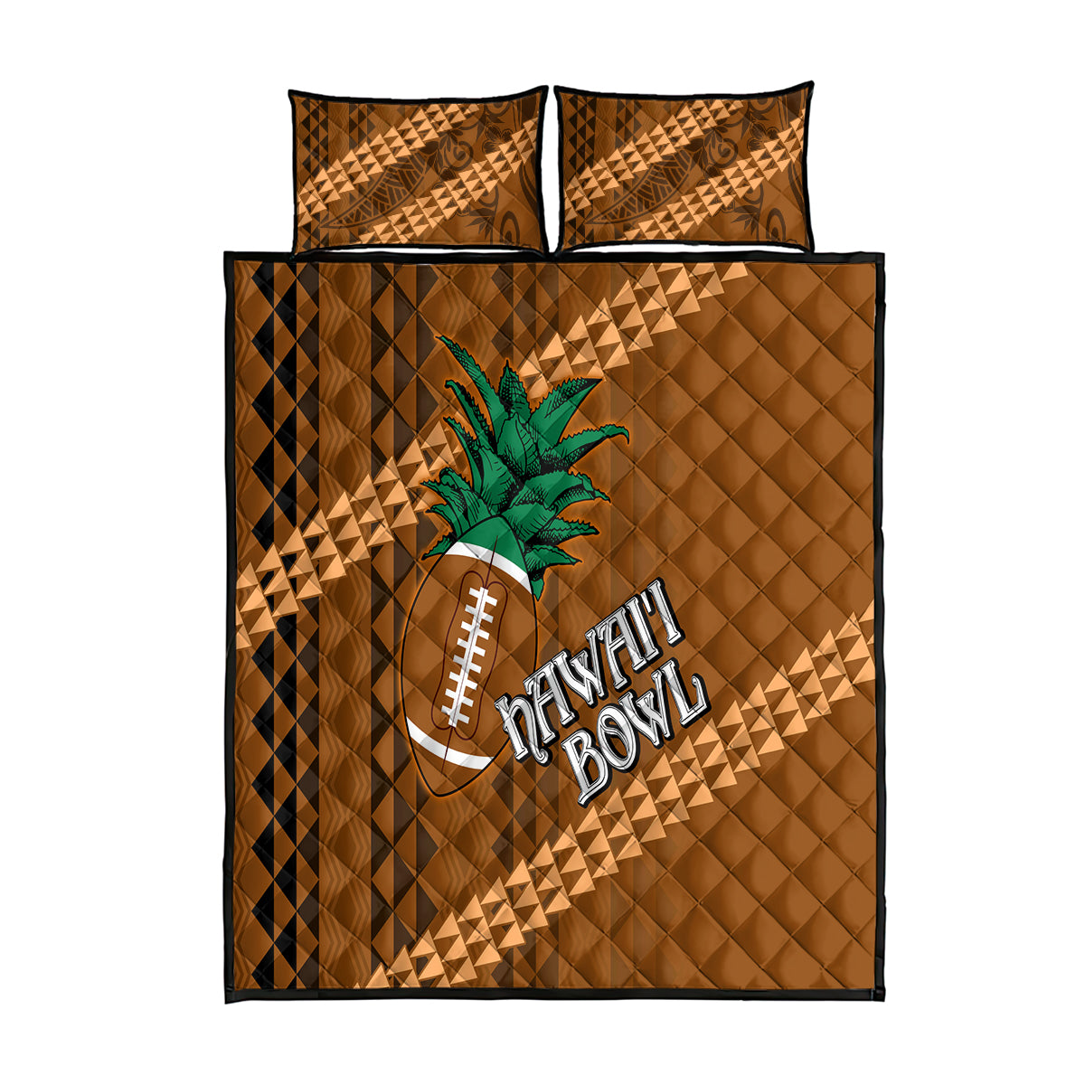 Custom Hawaii Honolulu Bowl Quilt Bed Set With Kakau Tribal Pattern LT9 Brown - Polynesian Pride