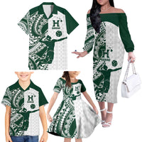 Polynesian Hawaii Volleyball Custom Family Matching Off The Shoulder Long Sleeve Dress and Hawaiian Shirt Kakau with Sport Style