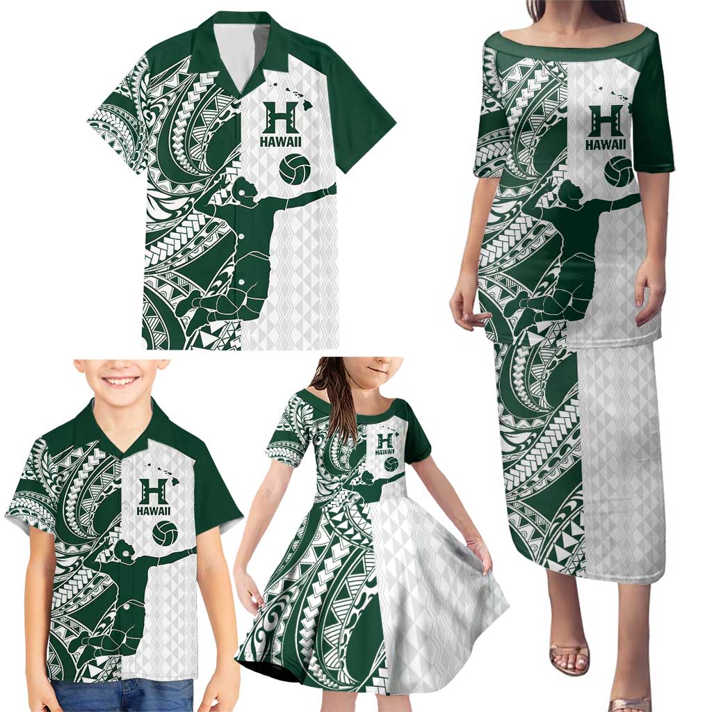 Polynesian Hawaii Volleyball Custom Family Matching Puletasi and Hawaiian Shirt Kakau with Sport Style