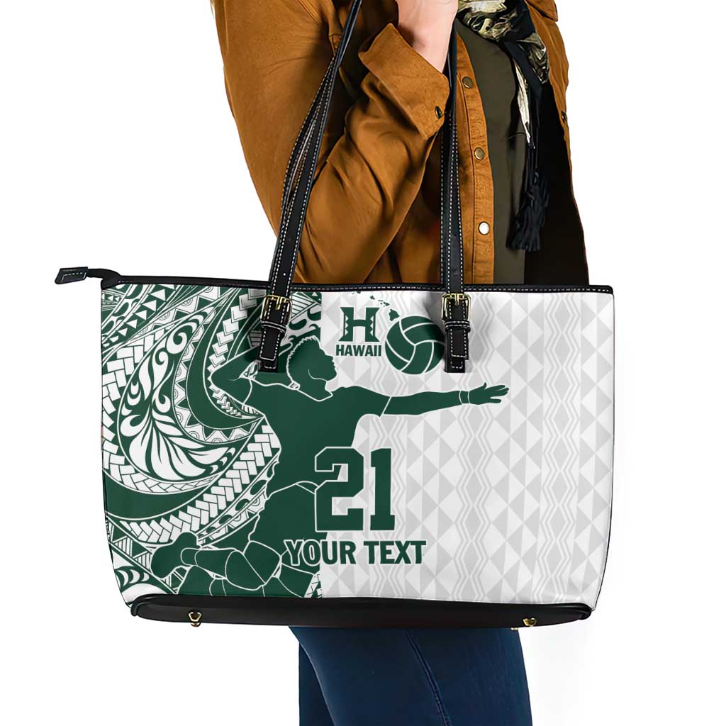 Polynesian Hawaii Volleyball Custom Leather Tote Bag Kakau with Sport Style