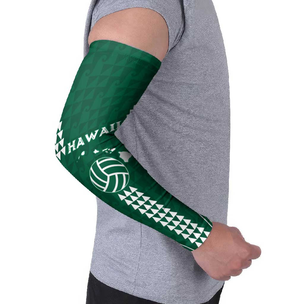 Polynesian Hawaii Volleyball Custom Arm Sleeves Green Kakau with Map Motif - Polynesian Pride