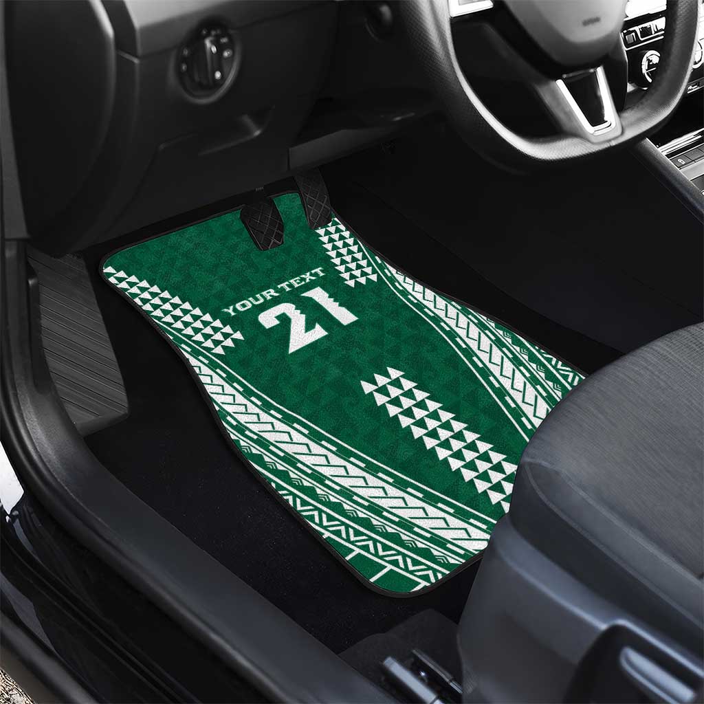 Polynesian Hawaii Volleyball Custom Car Mats Green Kakau with Map Motif