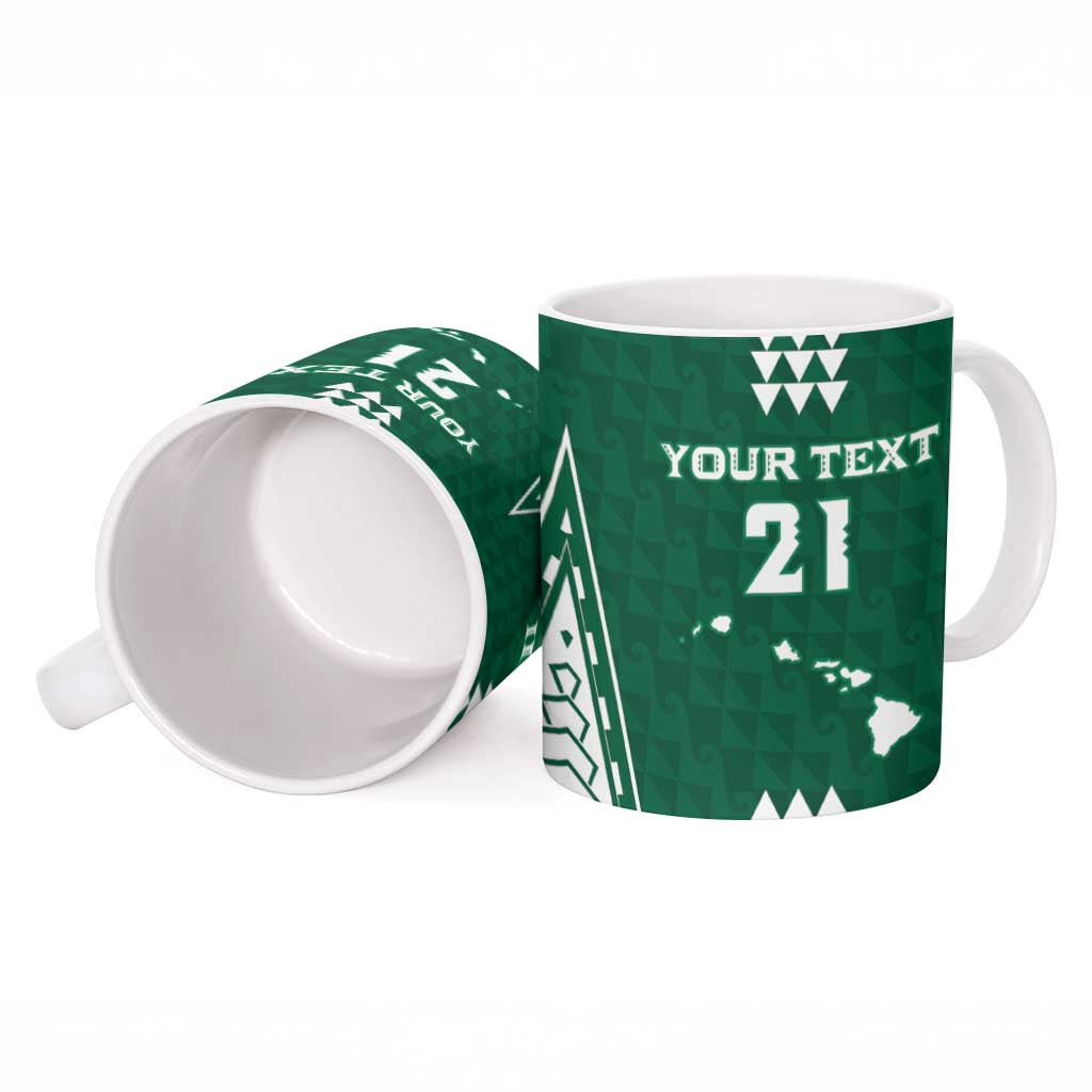 Polynesian Hawaii Volleyball Custom Ceramic Mug Green Kakau with Map Motif - Polynesian Pride