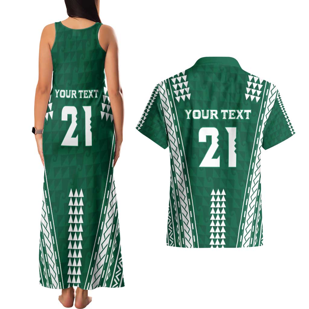 Polynesian Hawaii Volleyball Custom Couples Matching Tank Maxi Dress and Hawaiian Shirt Green Kakau with Map Motif