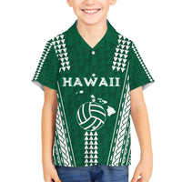 Polynesian Hawaii Volleyball Custom Family Matching Long Sleeve Bodycon Dress and Hawaiian Shirt Green Kakau with Map Motif