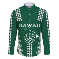 Polynesian Hawaii Volleyball Custom Family Matching Mermaid Dress and Hawaiian Shirt Green Kakau with Map Motif