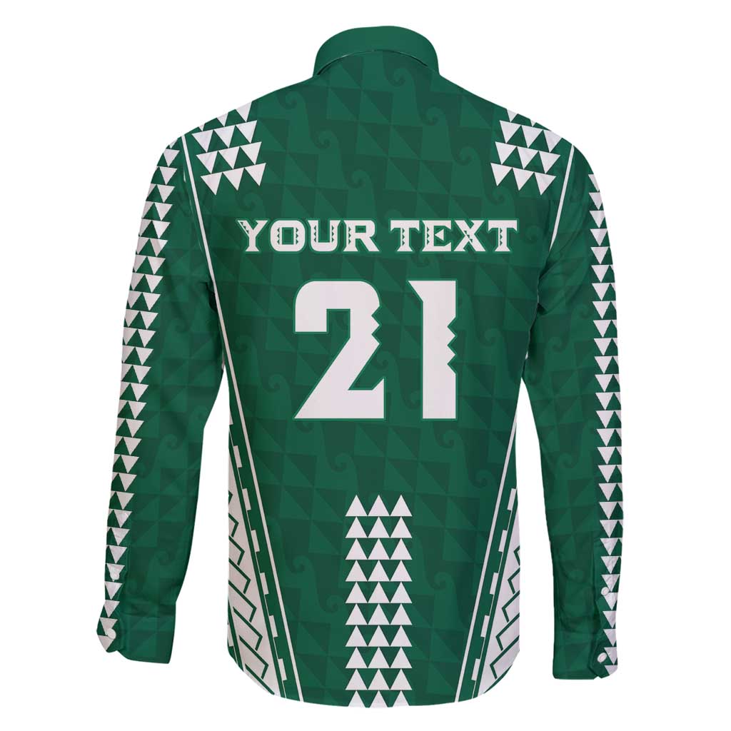 Polynesian Hawaii Volleyball Custom Family Matching Off Shoulder Short Dress and Hawaiian Shirt Green Kakau with Map Motif