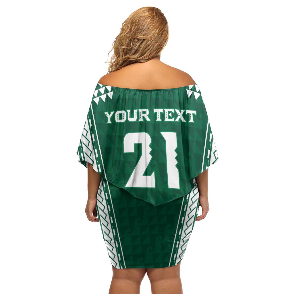 Polynesian Hawaii Volleyball Custom Family Matching Off Shoulder Short Dress and Hawaiian Shirt Green Kakau with Map Motif