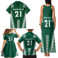 Polynesian Hawaii Volleyball Custom Family Matching Tank Maxi Dress and Hawaiian Shirt Green Kakau with Map Motif