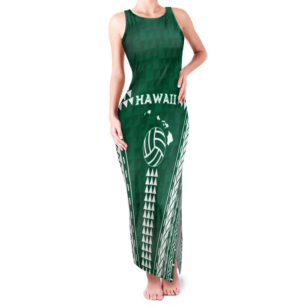 Polynesian Hawaii Volleyball Custom Family Matching Tank Maxi Dress and Hawaiian Shirt Green Kakau with Map Motif