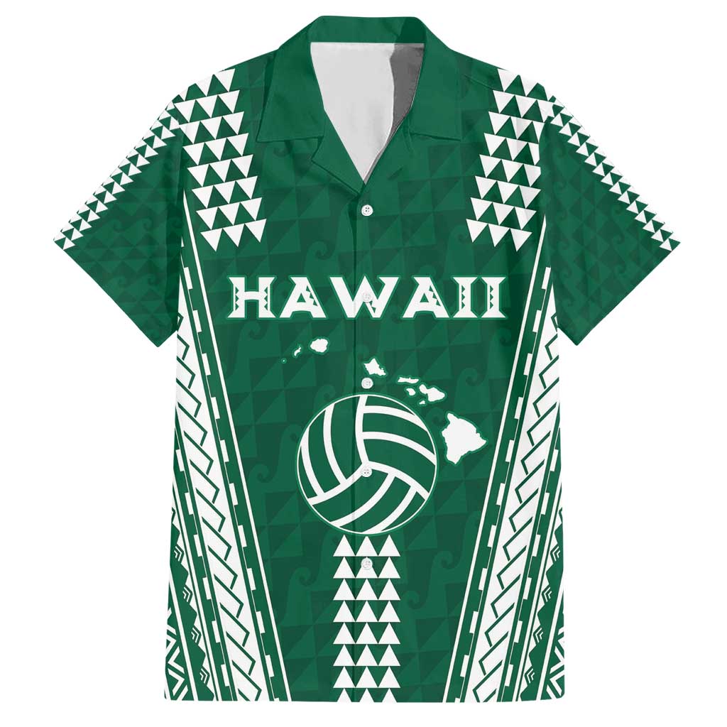 Polynesian Hawaii Volleyball Custom Hawaiian Shirt Green Kakau with Map Motif