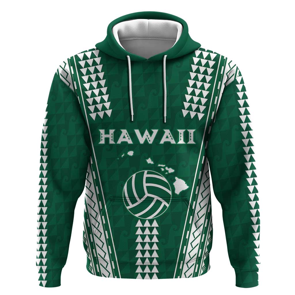 Polynesian Hawaii Volleyball Custom Hoodie Green Kakau with Map Motif