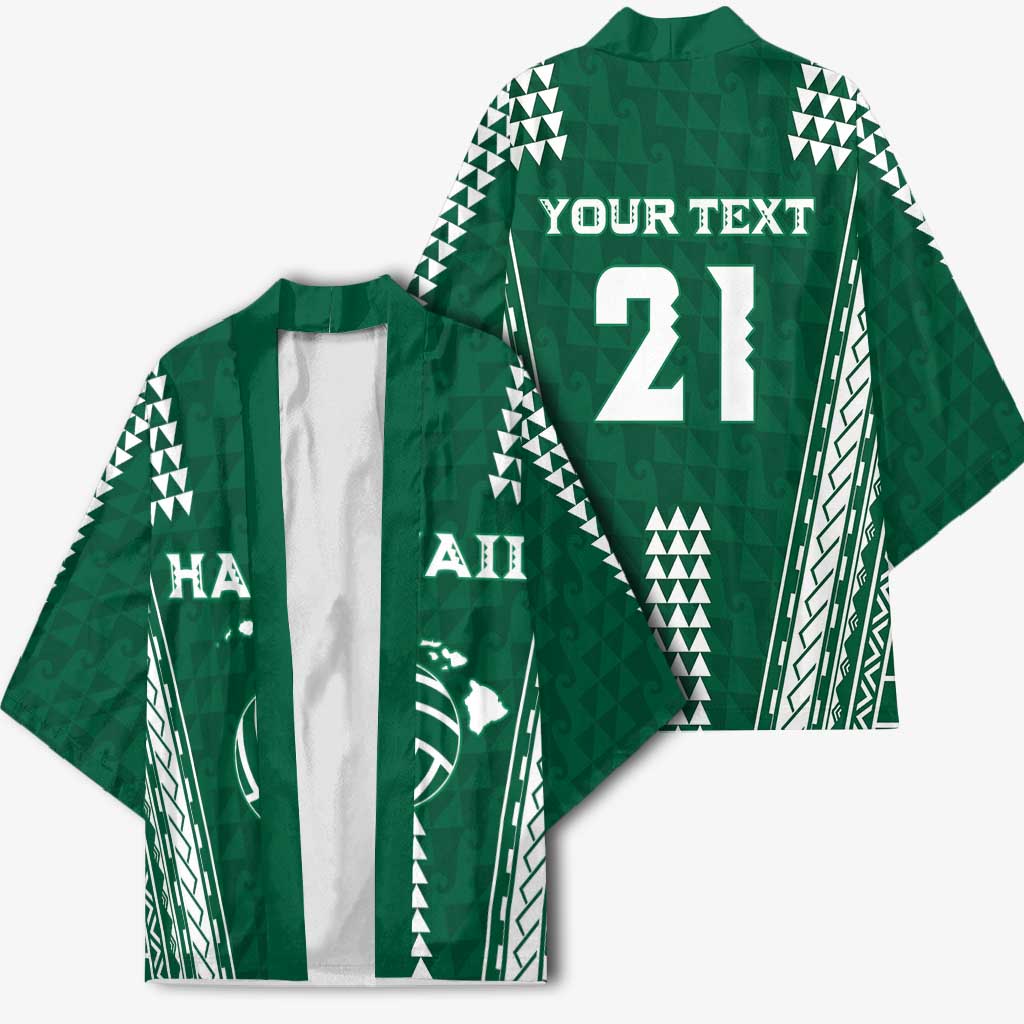Polynesian Hawaii Volleyball Custom Kimono Green Kakau with Map Motif - Polynesian Pride