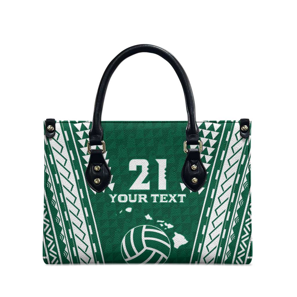 Polynesian Hawaii Volleyball Custom Leather Bag Green Kakau with Map Motif - Polynesian Pride