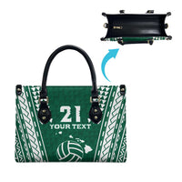 Polynesian Hawaii Volleyball Custom Leather Bag Green Kakau with Map Motif - Polynesian Pride