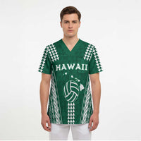 Polynesian Hawaii Volleyball Custom Scrub Top Green Kakau with Map Motif - Polynesian Pride