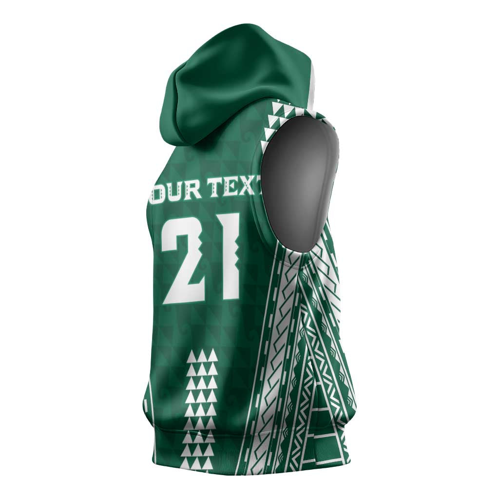 Polynesian Hawaii Volleyball Custom Sleeveless Hoodie Green Kakau with Map Motif - Polynesian Pride