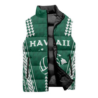 Polynesian Hawaii Volleyball Custom Sleeveless Puffer Jacket Green Kakau with Map Motif - Polynesian Pride