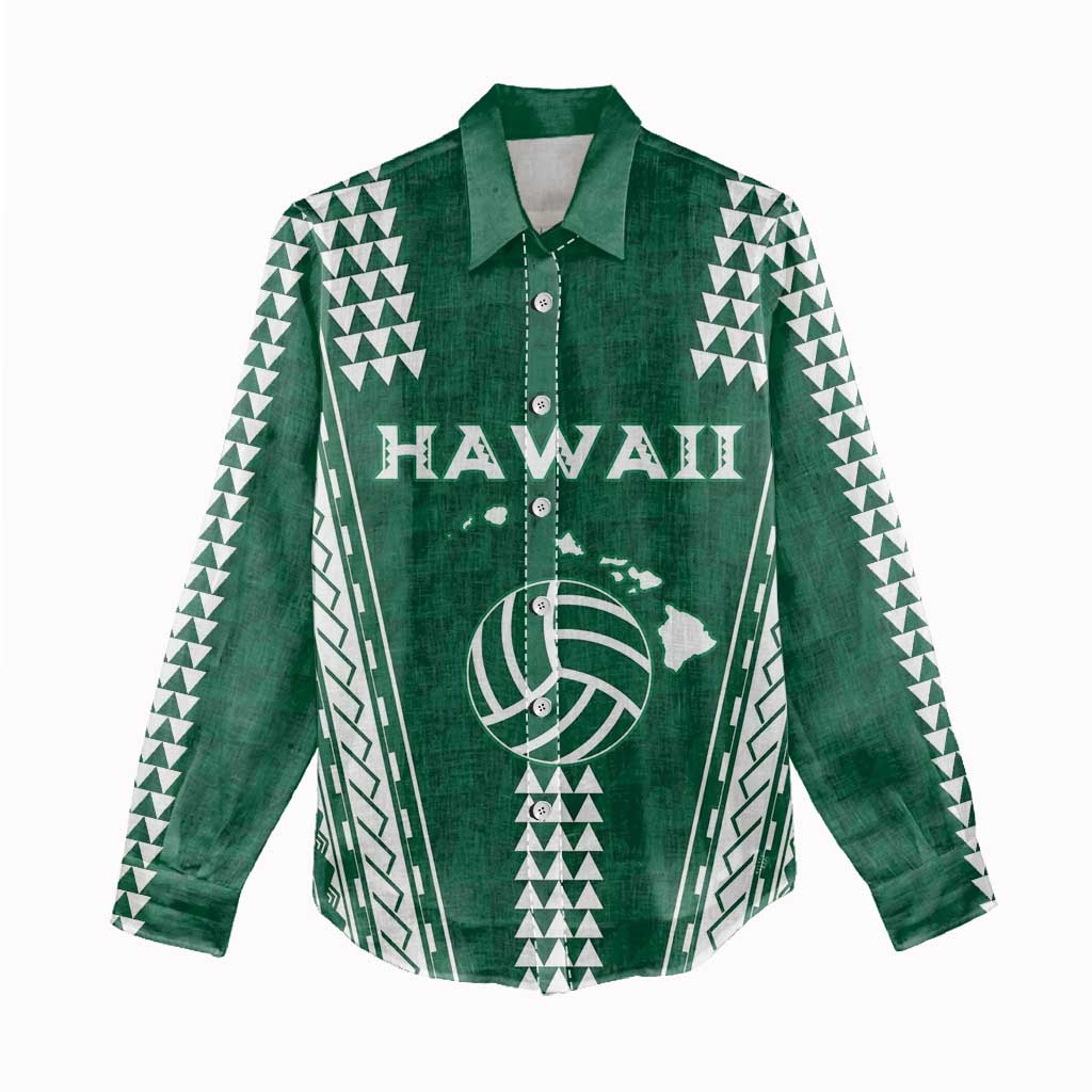 Polynesian Hawaii Volleyball Custom Women Casual Shirt Green Kakau with Map Motif