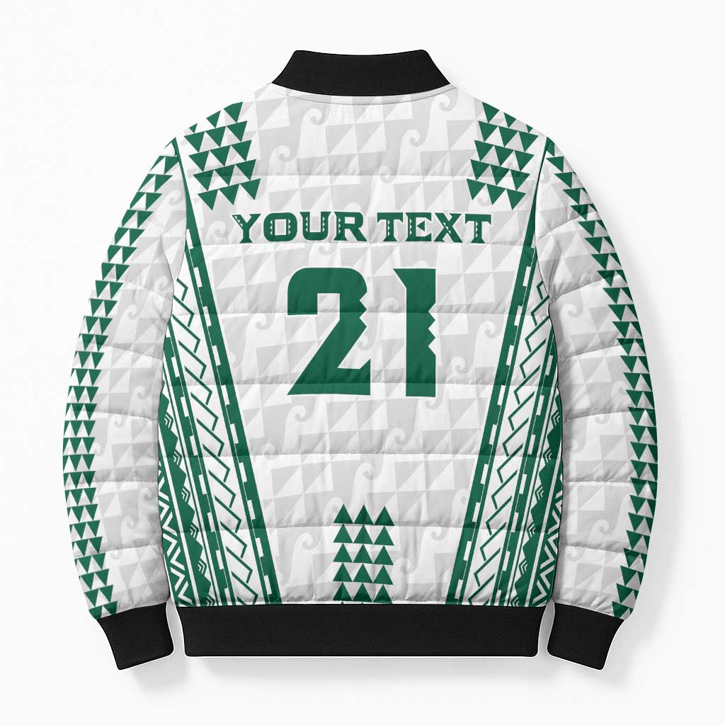 Polynesian Hawaii Volleyball Custom Bomber Puffer Jacket White Kakau with Map Motif - Polynesian Pride