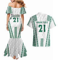 Polynesian Hawaii Volleyball Custom Couples Matching Mermaid Dress and Hawaiian Shirt White Kakau with Map Motif