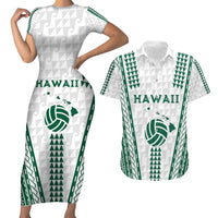 Polynesian Hawaii Volleyball Custom Couples Matching Short Sleeve Bodycon Dress and Hawaiian Shirt White Kakau with Map Motif