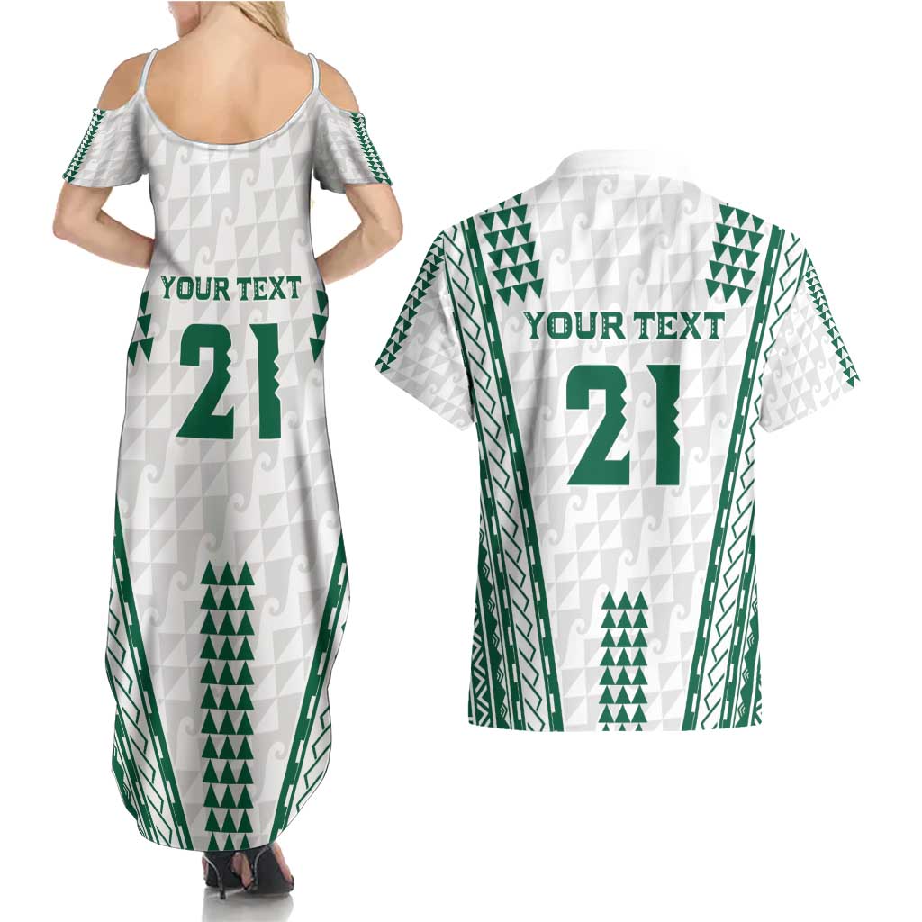 Polynesian Hawaii Volleyball Custom Couples Matching Summer Maxi Dress and Hawaiian Shirt White Kakau with Map Motif