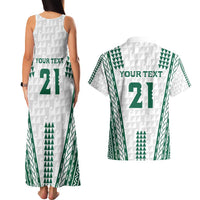 Polynesian Hawaii Volleyball Custom Couples Matching Tank Maxi Dress and Hawaiian Shirt White Kakau with Map Motif