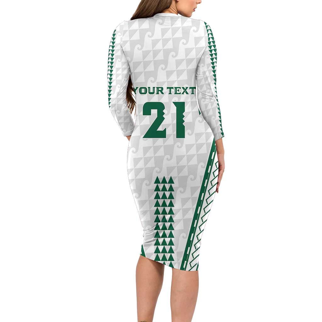 Polynesian Hawaii Volleyball Custom Family Matching Long Sleeve Bodycon Dress and Hawaiian Shirt White Kakau with Map Motif