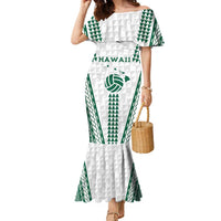 Polynesian Hawaii Volleyball Custom Family Matching Mermaid Dress and Hawaiian Shirt White Kakau with Map Motif