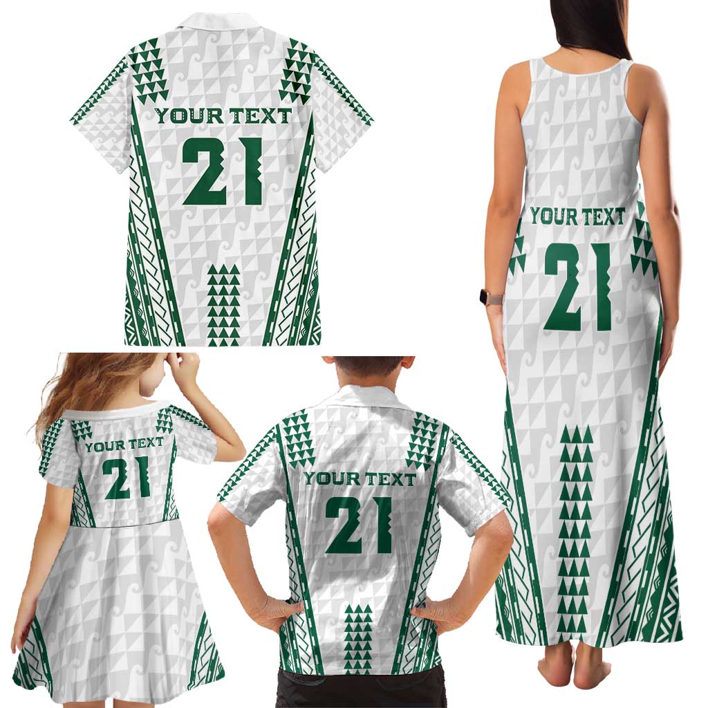 Polynesian Hawaii Volleyball Custom Family Matching Tank Maxi Dress and Hawaiian Shirt White Kakau with Map Motif