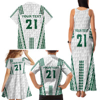 Polynesian Hawaii Volleyball Custom Family Matching Tank Maxi Dress and Hawaiian Shirt White Kakau with Map Motif