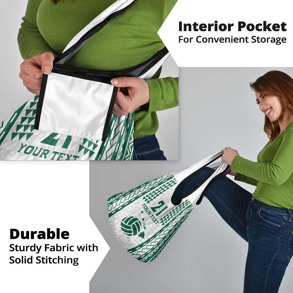 Polynesian Hawaii Volleyball Custom Grocery Bag White Kakau with Map Motif