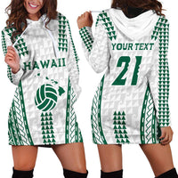 Polynesian Hawaii Volleyball Custom Hoodie Dress White Kakau with Map Motif