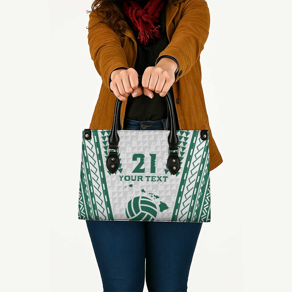 Polynesian Hawaii Volleyball Custom Leather Bag White Kakau with Map Motif - Polynesian Pride