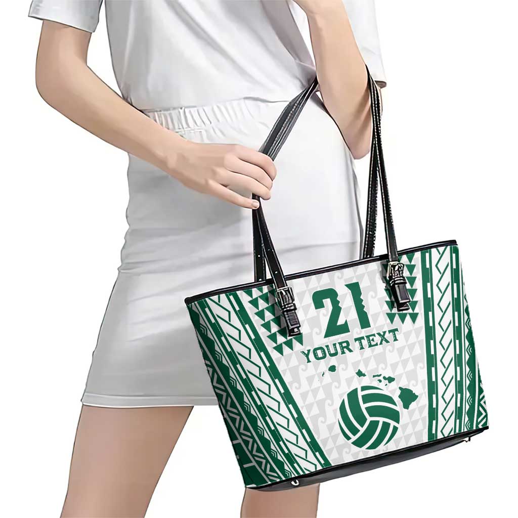 Polynesian Hawaii Volleyball Custom Leather Tote Bag White Kakau with Map Motif