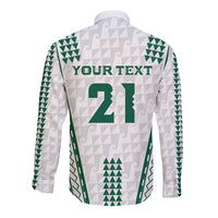 Polynesian Hawaii Volleyball Custom Long Sleeve Button Shirt White Kakau with Map Motif