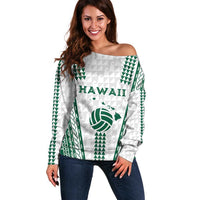 Polynesian Hawaii Volleyball Custom Off Shoulder Sweater White Kakau with Map Motif