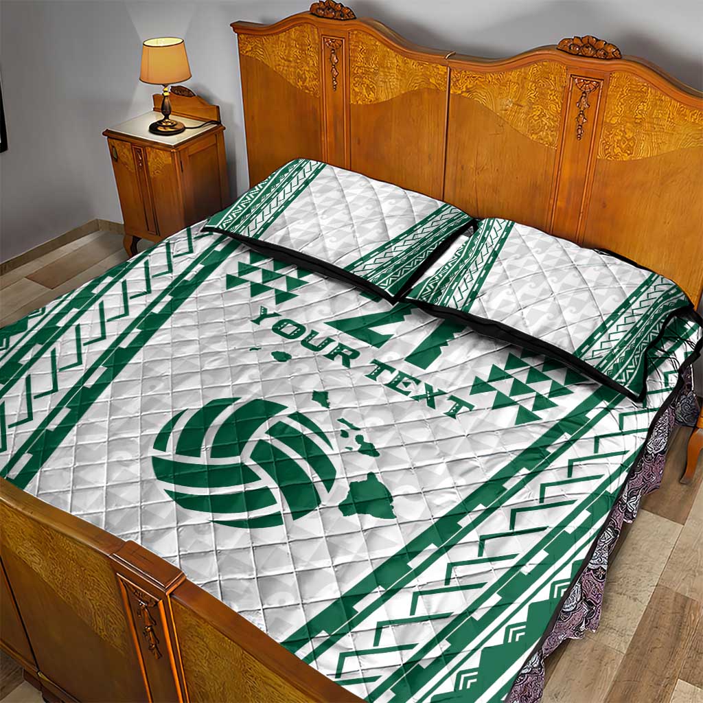 Polynesian Hawaii Volleyball Custom Quilt Bed Set White Kakau with Map Motif