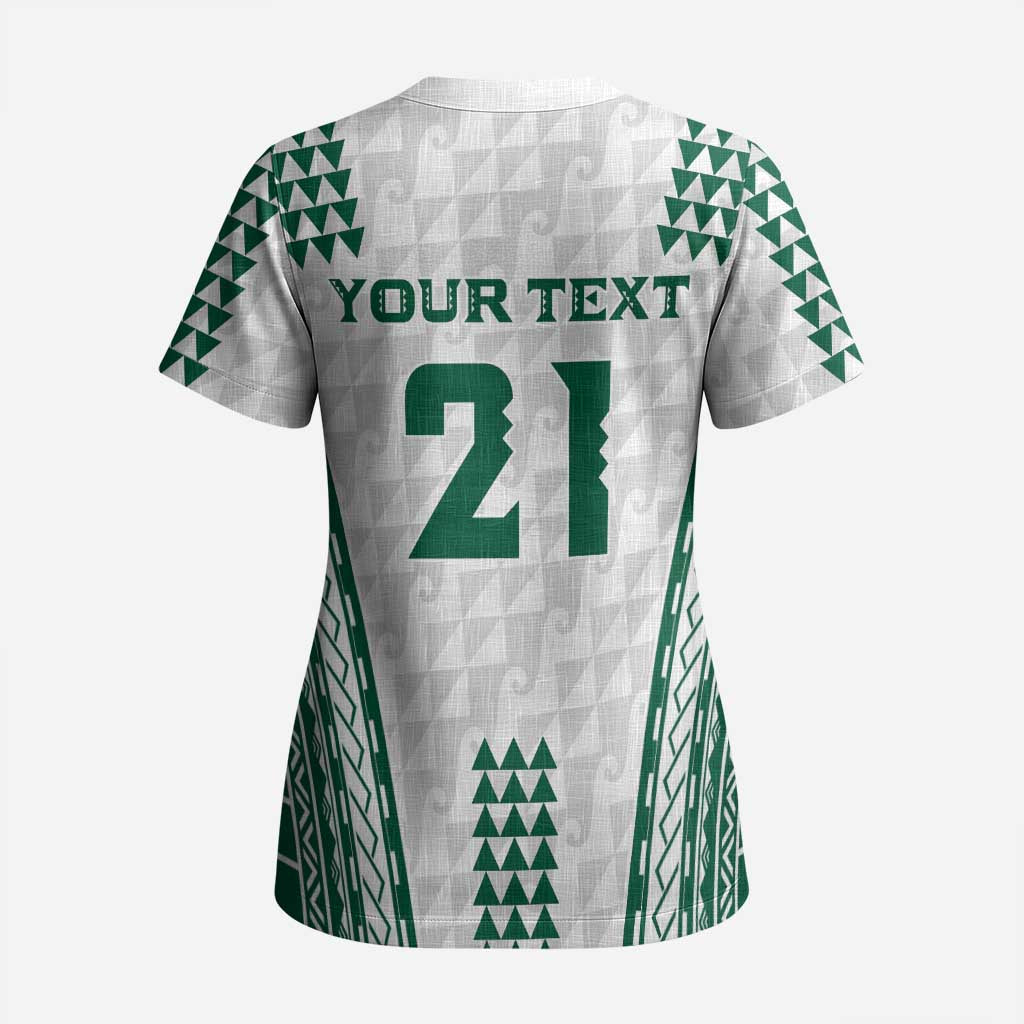 Polynesian Hawaii Volleyball Custom Scrub Top White Kakau with Map Motif - Polynesian Pride