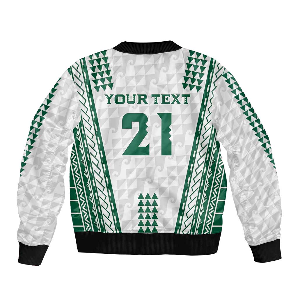 Polynesian Hawaii Volleyball Custom Sleeve Zip Bomber Jacket White Kakau with Map Motif