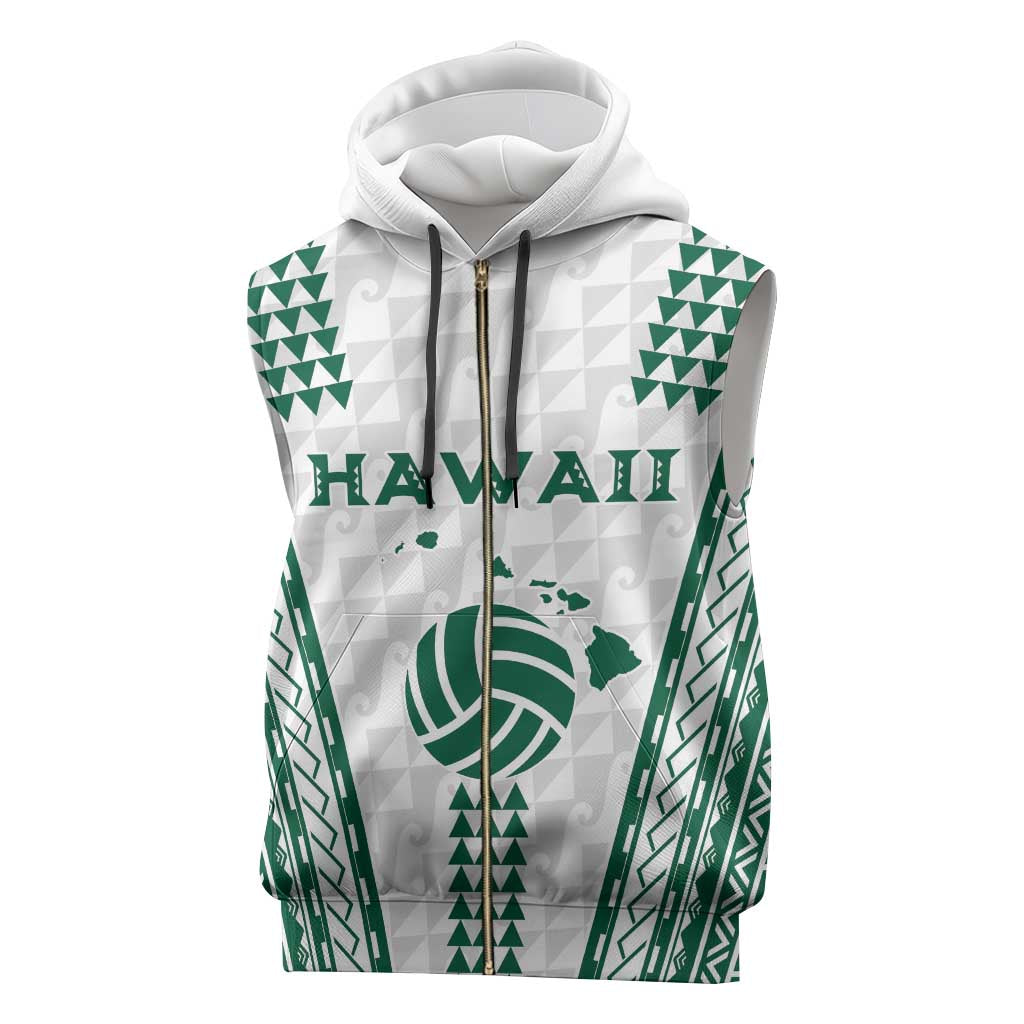 Polynesian Hawaii Volleyball Custom Sleeveless Zip Hoodie White Kakau with Map Motif - Polynesian Pride