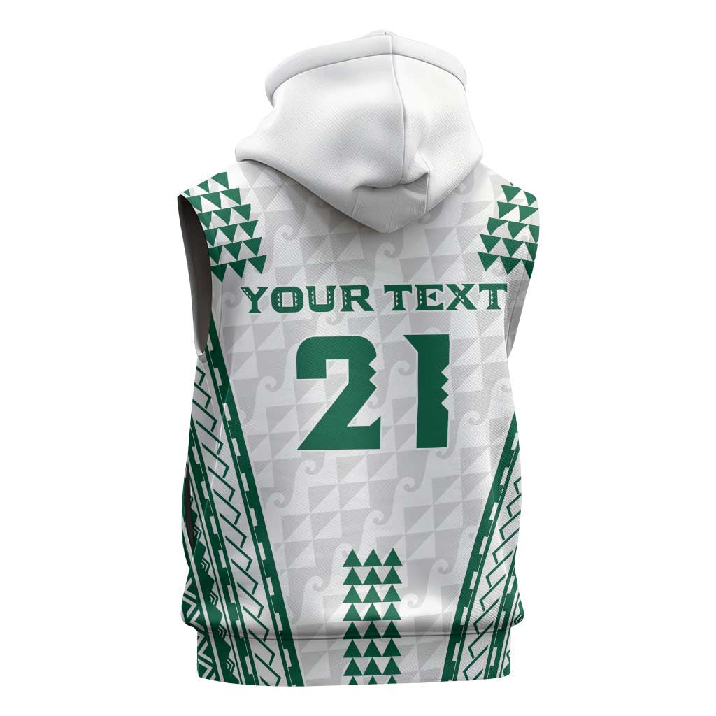 Polynesian Hawaii Volleyball Custom Sleeveless Zip Hoodie White Kakau with Map Motif - Polynesian Pride