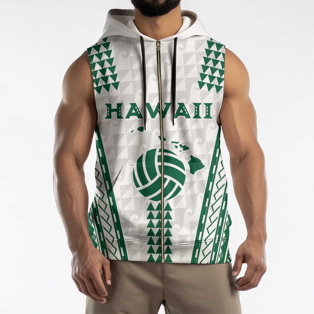 Polynesian Hawaii Volleyball Custom Sleeveless Zip Hoodie White Kakau with Map Motif - Polynesian Pride