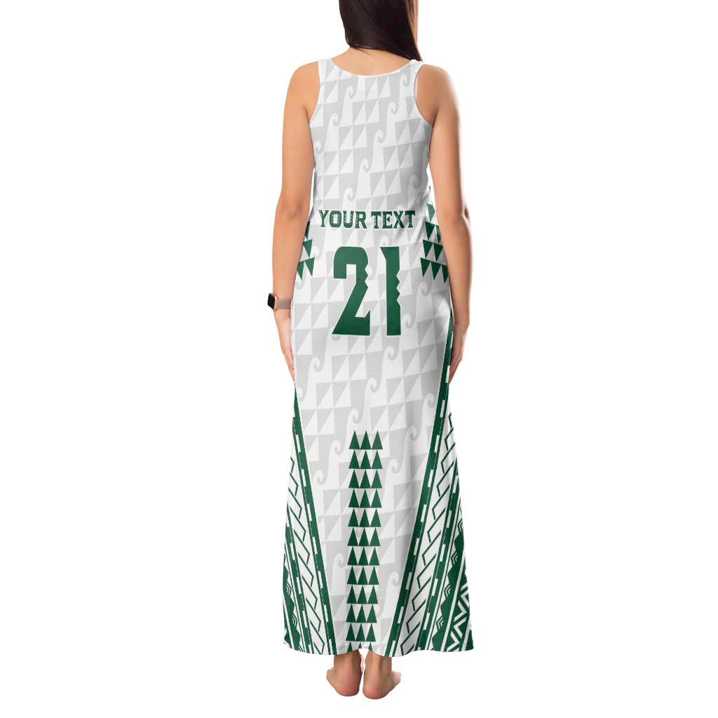 Polynesian Hawaii Volleyball Custom Tank Maxi Dress White Kakau with Map Motif